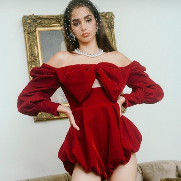 Nana Jacqueline Los Angeles Averi Red Velvet Sparkle Jumpsuit Romper EUC - Picture 1 of 11